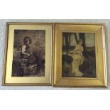 2 Edwardian crystoleums. One romantic style of a lady in a wood (34 x 28cm), the other of a young