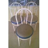 3 metal framed kitchen chairs with blue seats