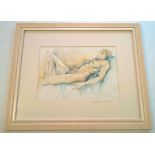 Josephine Hamilton pastel & watercolour of a reclining nude. Signed in pencil to mount. 24 x 34cm