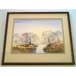 Don McKechnie watercolour of a river scene 25 x 36cm F&G