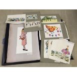 A collection of unframed artwork by Pauline Turney to include horse racing spectator scenes