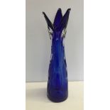 Tall cobalt blue and clear studio art glass vase. 47.5 cm tall approx