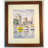 Jean-Piere Guignard watercolour French harbour scene. 36 x 26cm F&G