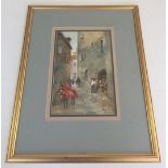 A framed and glazed watercolour by H. Guthrie of a Mediterranean street scene. Approx 35 x 23cm