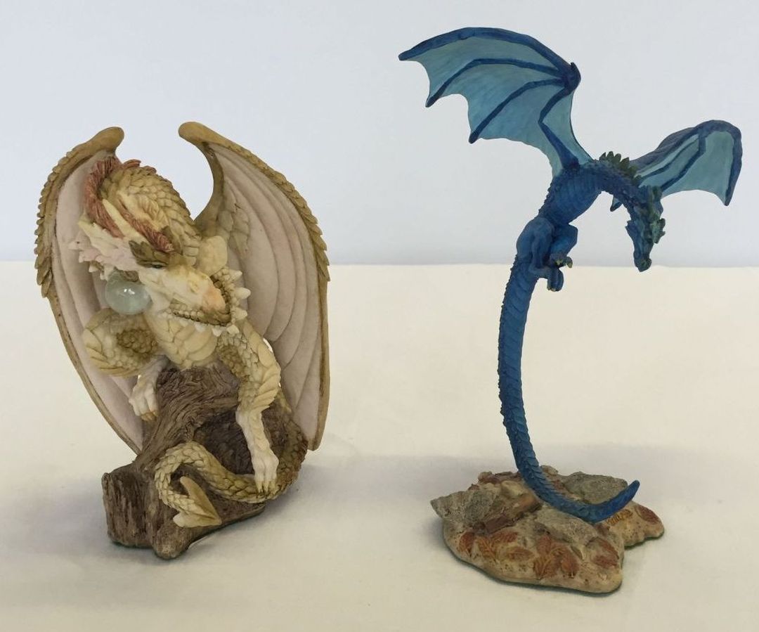 2 boxed medium Enchantica dragon figures. "Aramaan, the keeper" limited edition together with "