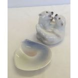 2 Danish ceramic items. An oyster shell a/f, together with a polar bear figure.