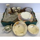 A box of mixed ceramics and glass to include a Copeland Spode teapot and an Alfred Meakin fruit