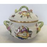 Herend Hungary Rotheschild lidded tureen decorated with flowers and fruit. Approx 20cm high