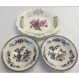A pair of Japonica serving dishes together with a large 2 handled gilt and rose decoration serving