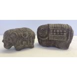 2 pottery elephants 12 & 14cm tall.