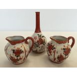 3 oriental ceramic items, a bud vase and 2 jugs.