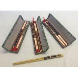 3 sets of boxed cloisonne chop sticks together with a set of bamboo painted chopsticks