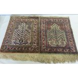 2 silk carpet wall hangings with tree & bird decoration. Both sized 57 x 44cm