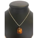 A piece of antique amber with insect inclusions. Weight of amber & mount approx 6.4g. Antique