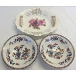 A pair of Japonica serving dishes together with a large 2 handled gilt and rose decoration serving