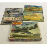 3 unmade boxed plastic aircraft kits. 1) Airfix Gladiator. 2) Airfix Tiger Moth and 3) Matchbox P-