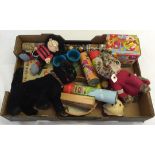 A box of assorted toys to include: blocks, puzzles & soft toys.