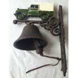 A cast iron painted Land Rover wall hanging bell.