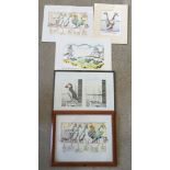 A collection of 5 signed cartoon prints by Simon Drew, Dartmouth, Devon.