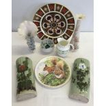 A quantity of ceramic items to include a Derby Imari plate & 3 Chessel pottery (Isle of Wight)