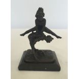 A small bronze ornament on a square marble base depicting children playing leapfrog. Approx 13cm