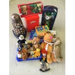 A quantity of mixed toys to include a vintage wind up musical dog, Pelham clown puppet, Dalek and