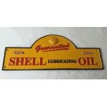 A domed shape painted reproduction cast iron Shell sign approx 50cm long.