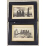 A pair of black and white photos, framed and glazed depicting Norfolk Wherries.