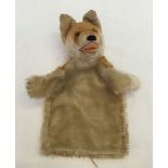 A German fox glove puppet made from mohair with straw filled head. Glass eyes, hand stitched nose