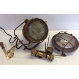 3 vintage ships lights: 1) White Star Line gas light (connected to electricity), 2) Spotlight and 3)