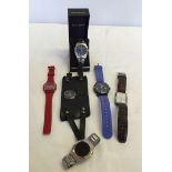 6 watches to include a 1970s Beta (Macy's) digital watch, a Timex Indigo watch, a Diesel leather