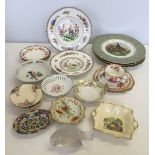 A box of assorted pretty ceramic items to include; a floral decorated trio, a Noritake dish and a