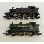 An unboxed Lima OO gauge 5574 2-6-2 locomotive together with a GWR 0-6-0 tank locomotive.