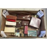 A box of misc vintage gentlemens items to include shaving items and darts.