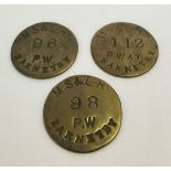 3 c1850s Manchester, Sheffield & Lincolnshire Railway permanent way staff. Barnetby brass pay checks