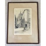 Framed & glazed signed etching of St. Pauls Cathedral by S.C. Rowes. 22 x 33cm