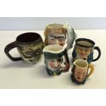 5 ceramic character jugs to include: Shorter & an Andre Lovet studio pottery mug.