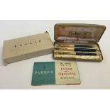 A vintage Parker '51' set in original box (with instructions) in teal and gold fountain pen,