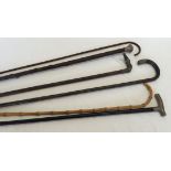 6 vintage walking sticks and canes to include 4 with silver tops