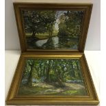 2 framed oil on boards of woodland scenes. Signed Pauline Parie. 39 x 30cm.