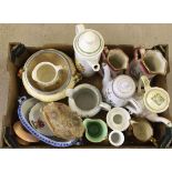 A box of assorted ceramic items to include Clarice Cliff 'Celtic Harvest' bowl a/f, Johnson Bros,