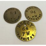 3 c1850s Manchester, Sheffield & Lincolnshire Railway permanent way staff. Barnetby brass pay checks