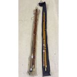 2 fishing rods, a Martin James and a bamboo rod