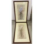 A pair of prints by B.J. Zhang depicting flowers. Framed & glazed 53 x 91cm.