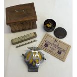 A small quantity of misc items to include a vintage AA badge and Chad Valley Tiddleywinks in a round