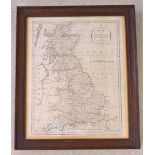 Oak framed and glazed c19th century map of England, Scotland and Wales. Frame size approx 52 x