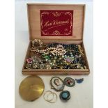 A cigar box (Wintermans) containing quality vintage costume jewellery including Pierre Cardin and