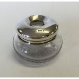 HM silver inkwell with glass base. London 1919 hallmark.