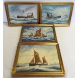 4 framed oil on board paintings of ships: The Excelsior, The Vigilant, The Two Boys and King Charles