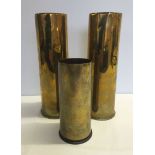 3 WW1 shell cases, one engraved 'D. Tuddenham with best wishes. Largest 30cm high'.